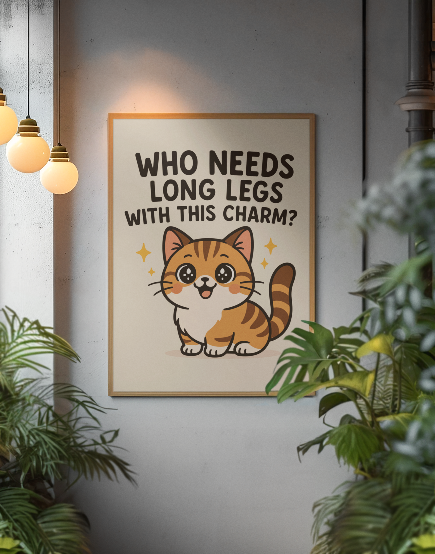 Funny Cat Memes: Cute Cat Wall Poster - 'Who Needs Long Legs With This Charm?' Decor