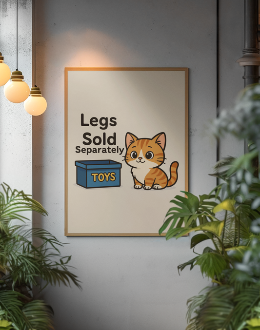 Funny Cat Memes: Whimsical Cat Poster - "Legs Sold Separately" - Cute Home Decor