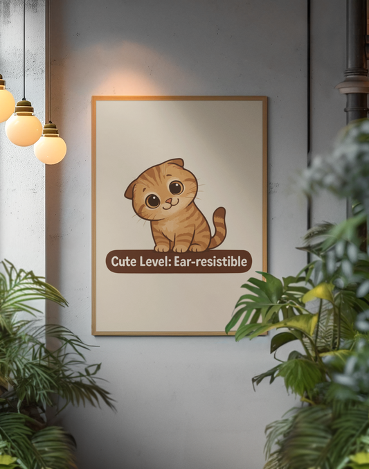 Funny Cat Memes: Cute Cat Vertical Poster - "Cute Level: Ear-resistible"