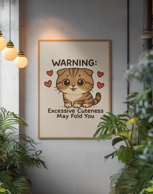 Funny Cat Memes: Cute Cat Warning Poster - Excessive Cuteness Alert