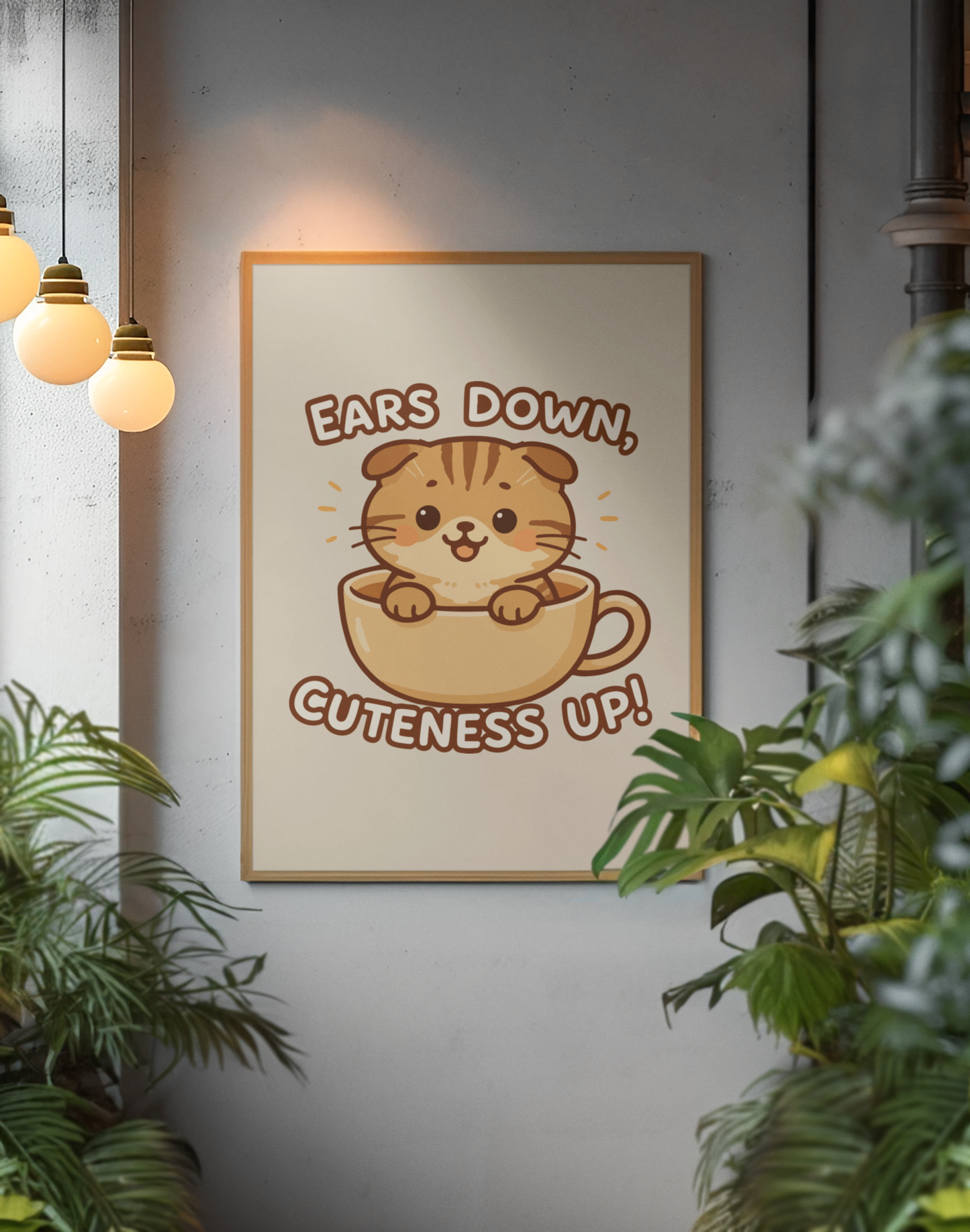 Funny Cat Memes: Cute Cat Poster – 'Ears Down, Cuteness Up!' – Whimsical Home Decor
