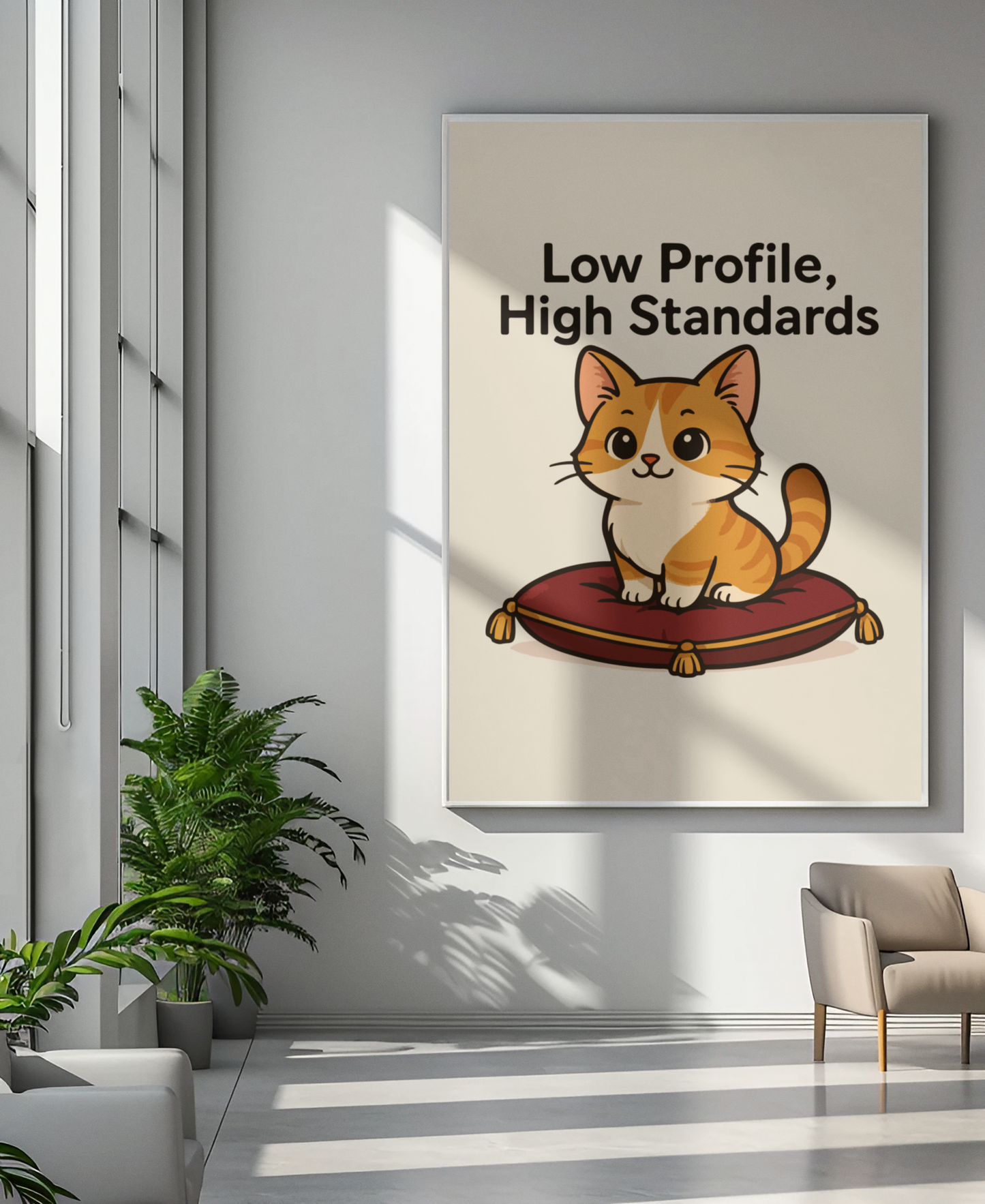 Funny Cat Memes: Cat-Themed Matte Vertical Poster - 'Low Profile, High Standards'