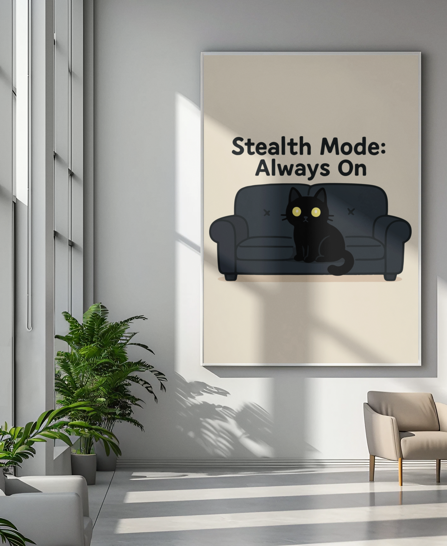 Funny Cat Memes: Cool Cat Wall Art Poster - "Stealth Mode: Always On" - Perfect for Cat Lovers