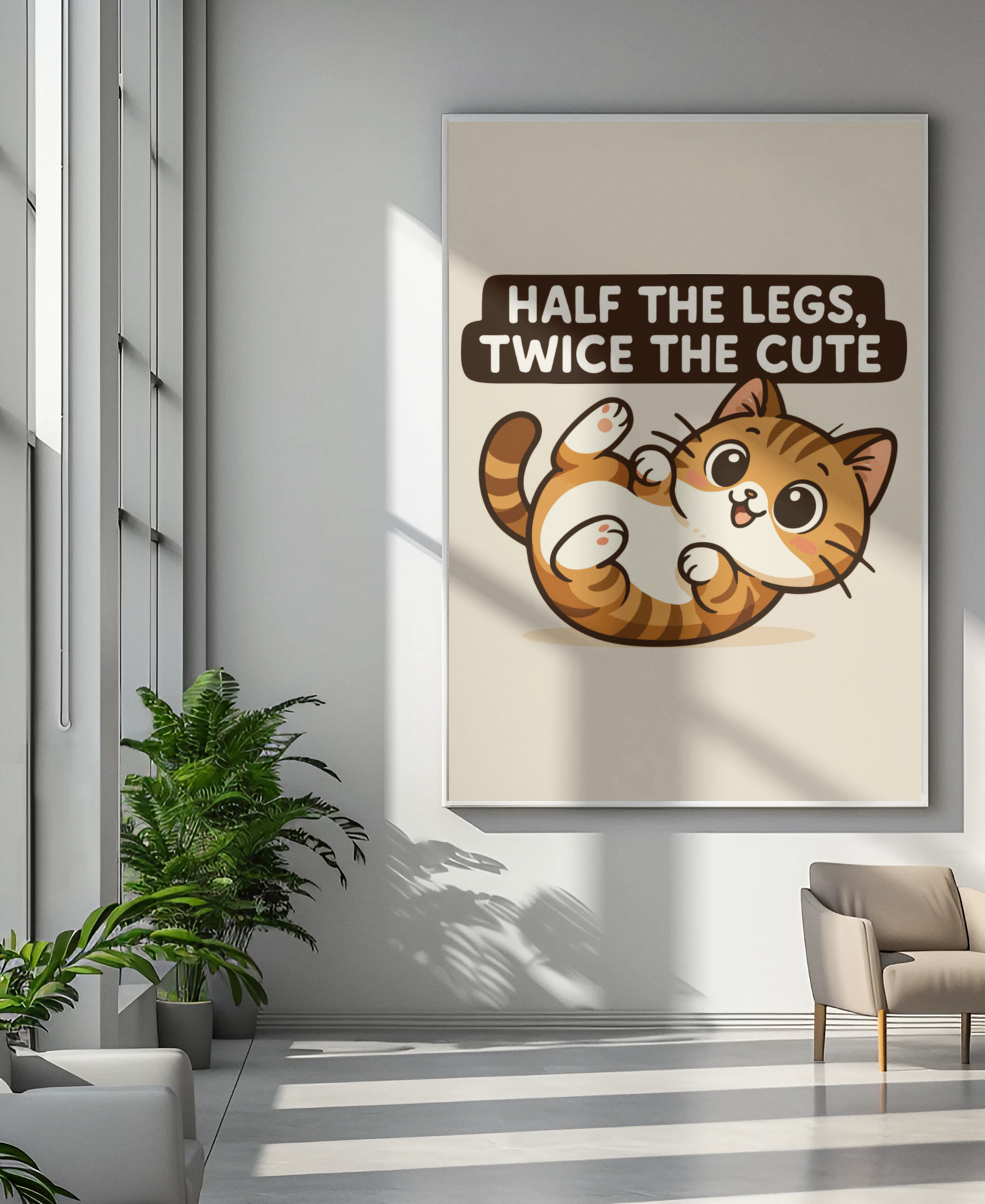 Funny Cat Memes: Cute Cat Poster - 'Half the Legs, Twice the Cute' - Matte Vertical Wall Art