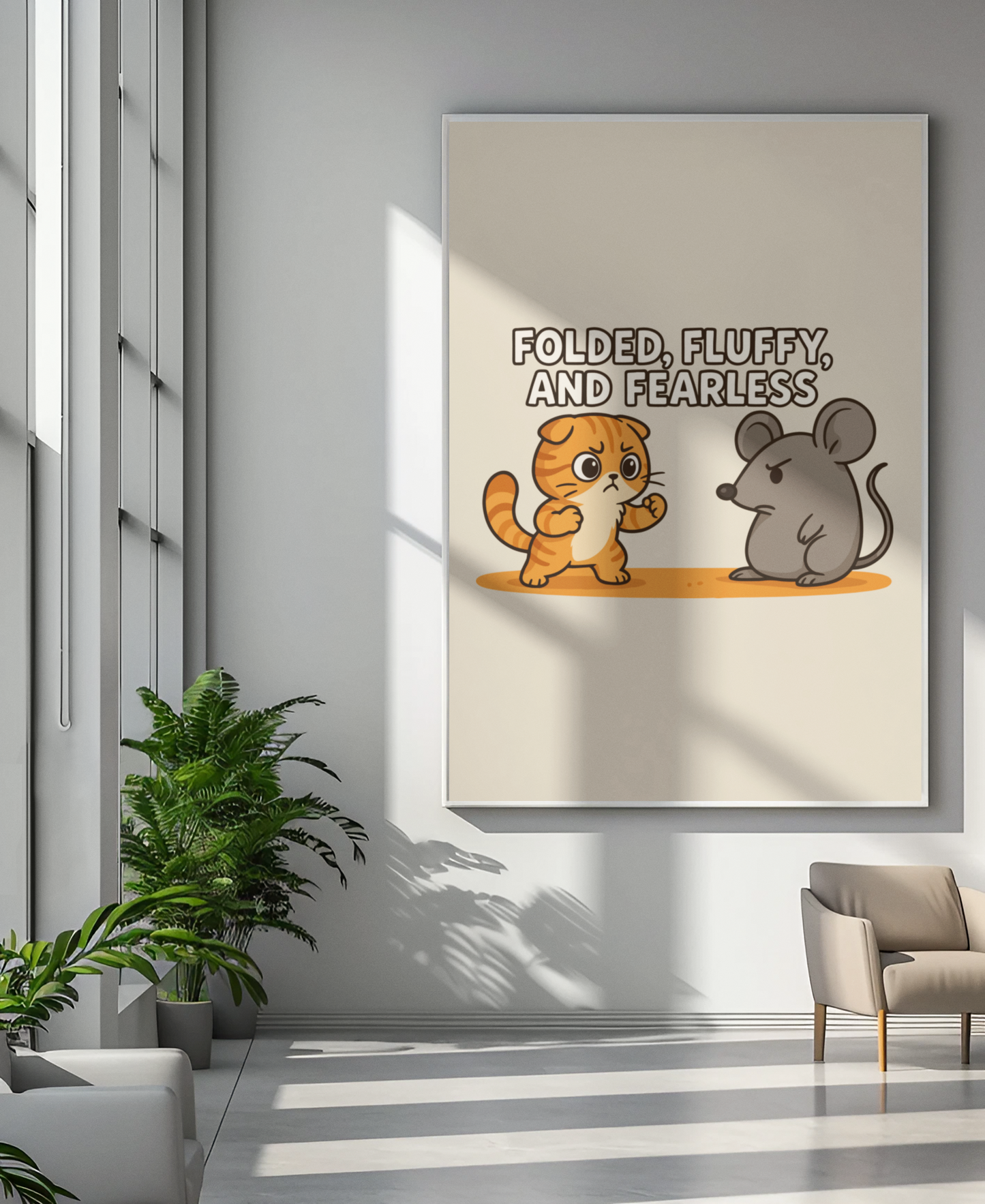 Funny Cat Memes: Cute Animal Battle Vertical Poster - "Folded, Fluffy, and Fearless"