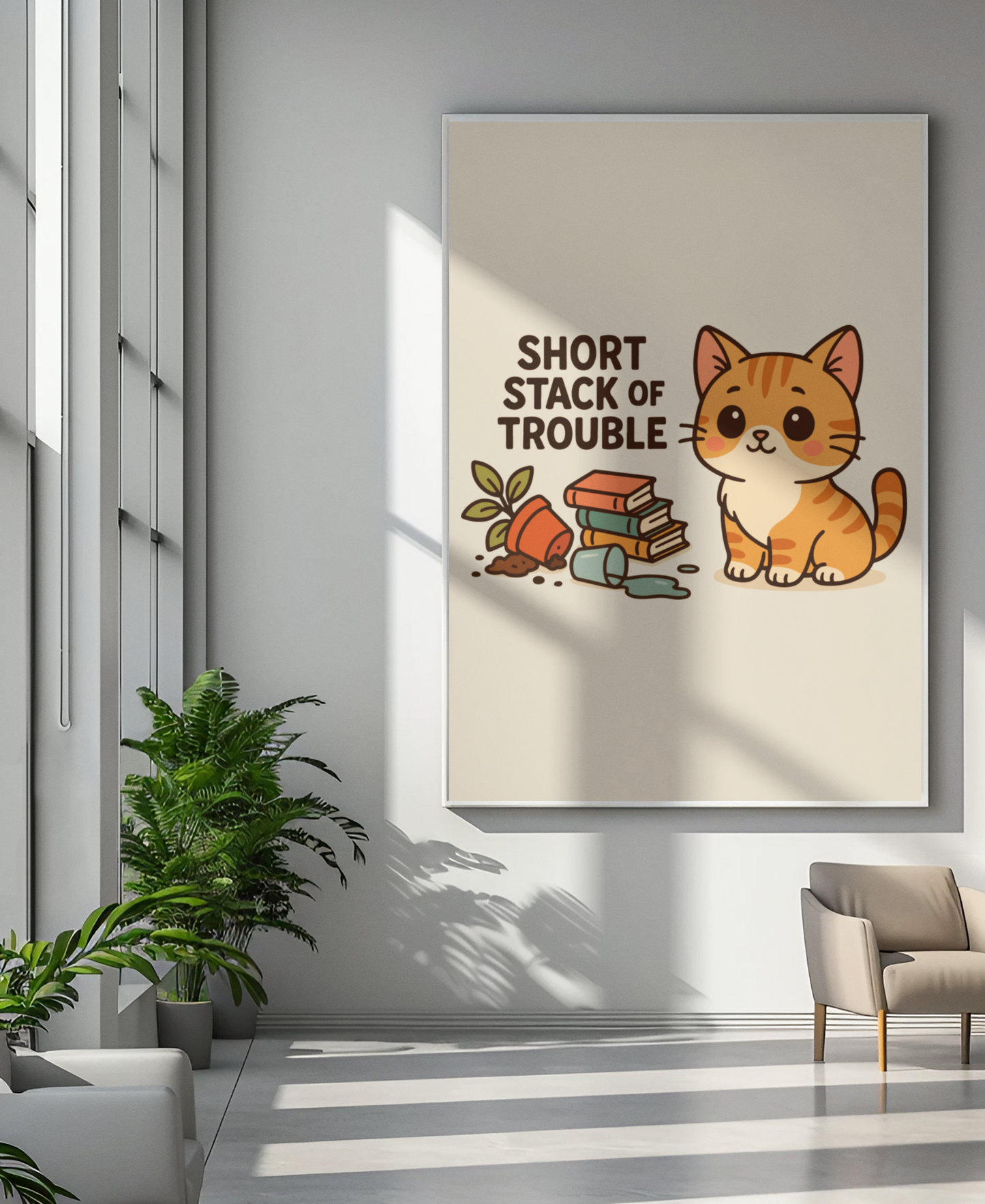 Funny Cat Memes: Cute Cat Matte Vertical Poster - Short Stack of Trouble