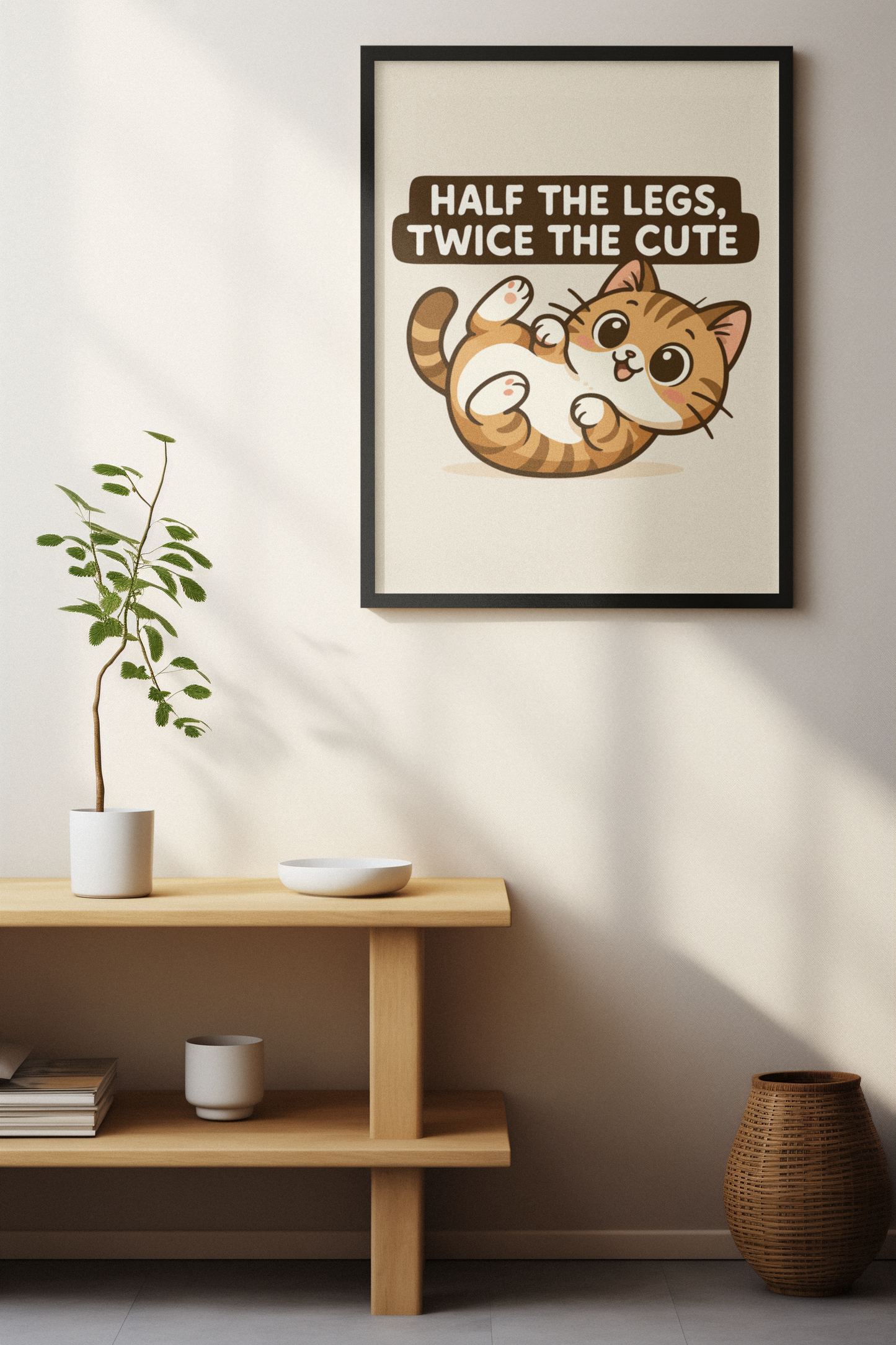 Funny Cat Memes: Cute Cat Poster - 'Half the Legs, Twice the Cute' - Matte Vertical Wall Art