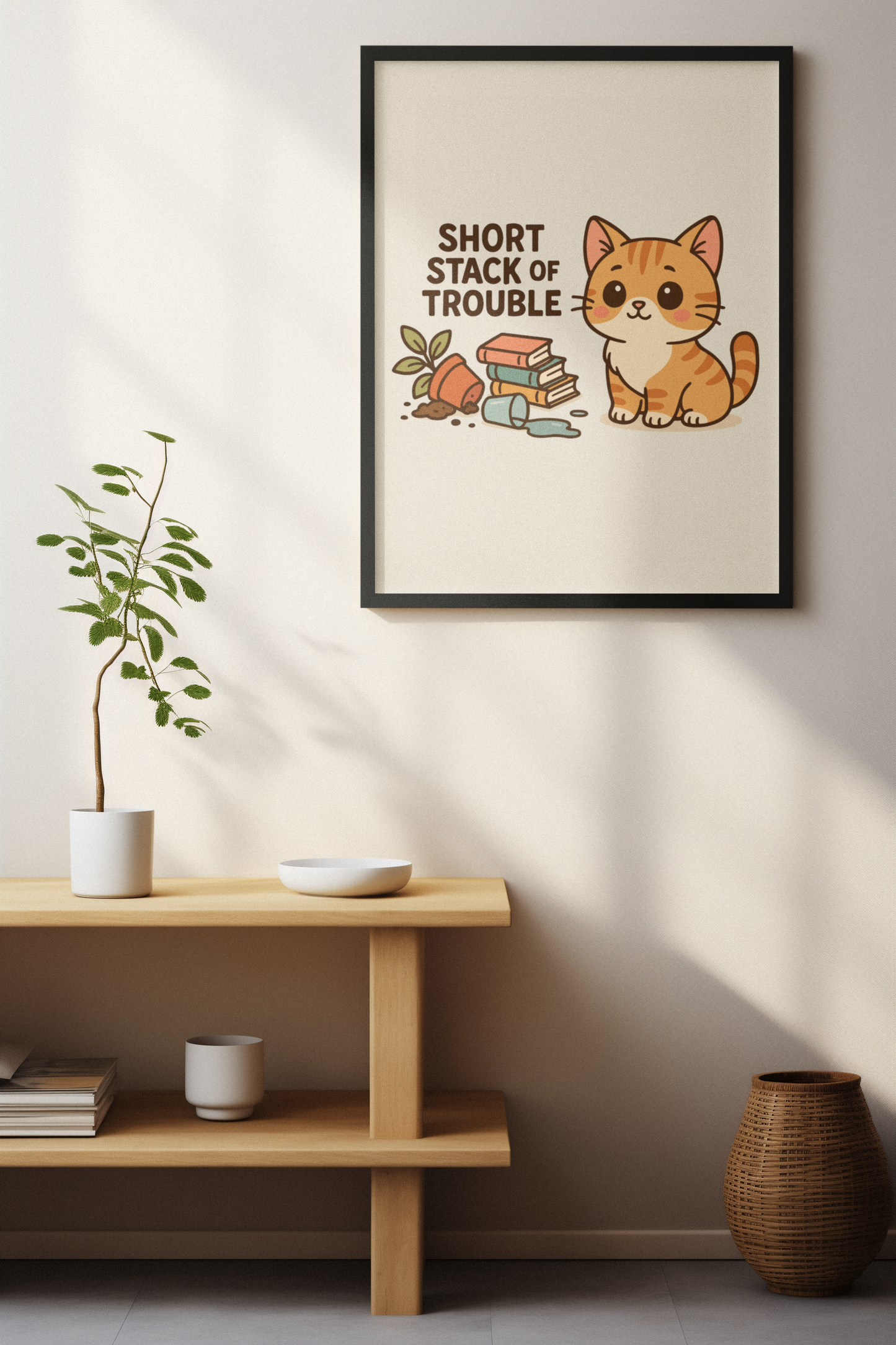 Funny Cat Memes: Cute Cat Matte Vertical Poster - Short Stack of Trouble