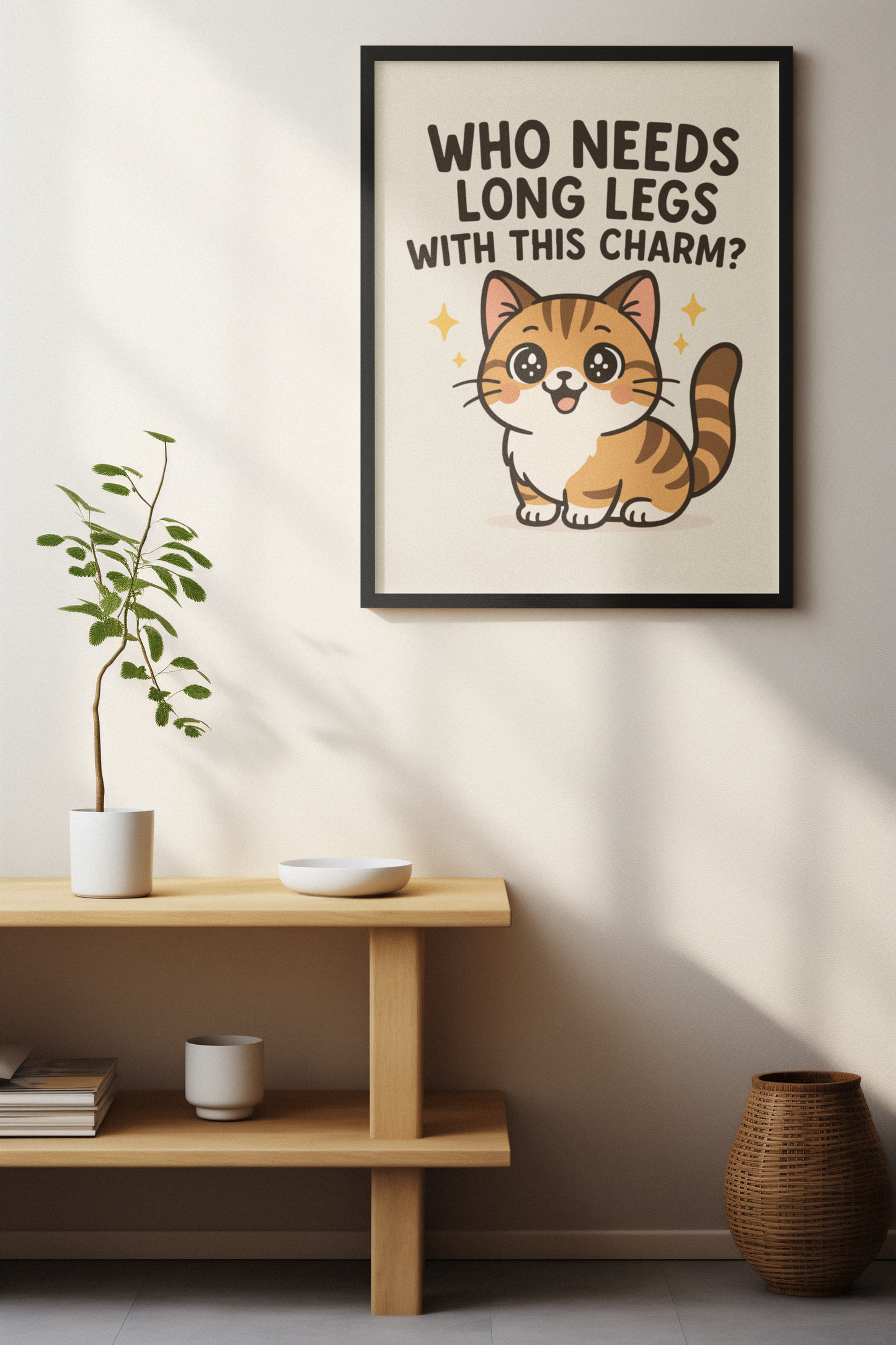 Funny Cat Memes: Cute Cat Wall Poster - 'Who Needs Long Legs With This Charm?' Decor