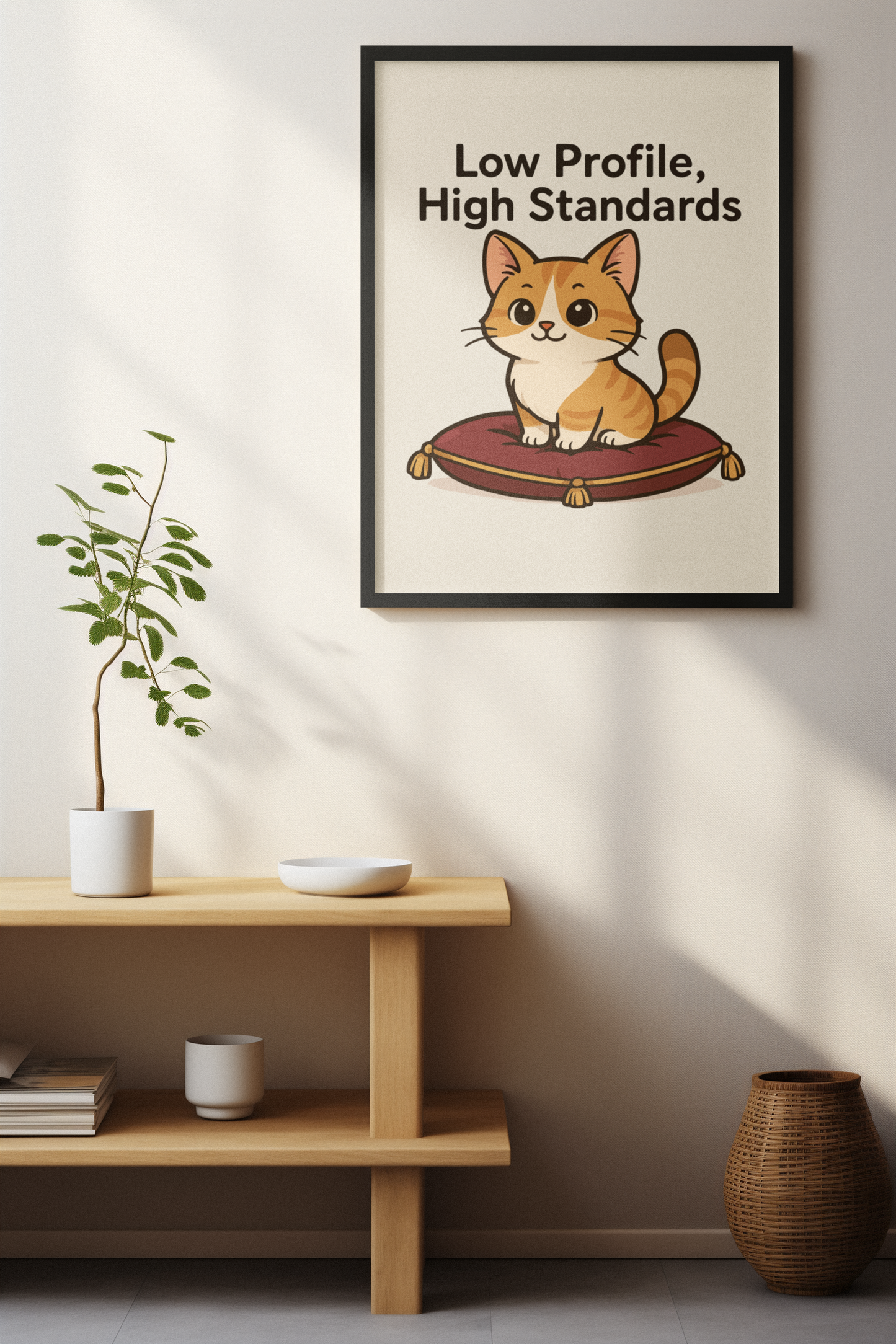 Funny Cat Memes: Cat-Themed Matte Vertical Poster - 'Low Profile, High Standards'