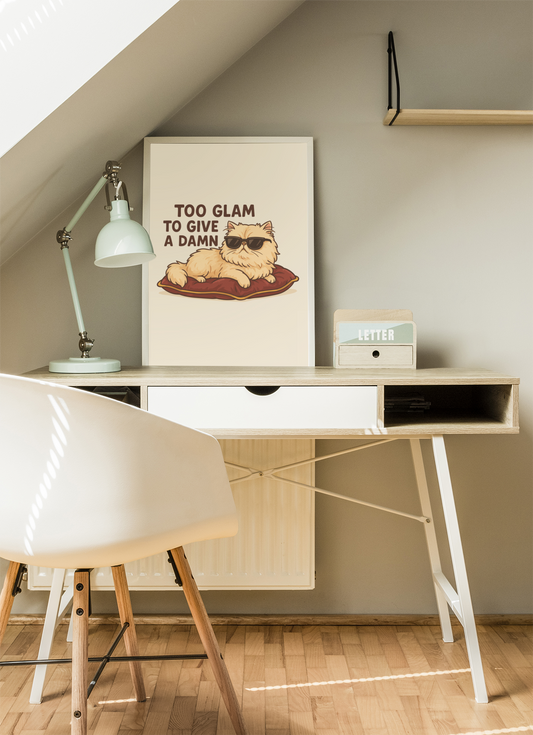 Chic Cat Themed Matte Vertical Posters - 'Too Glam to Give a Damn'