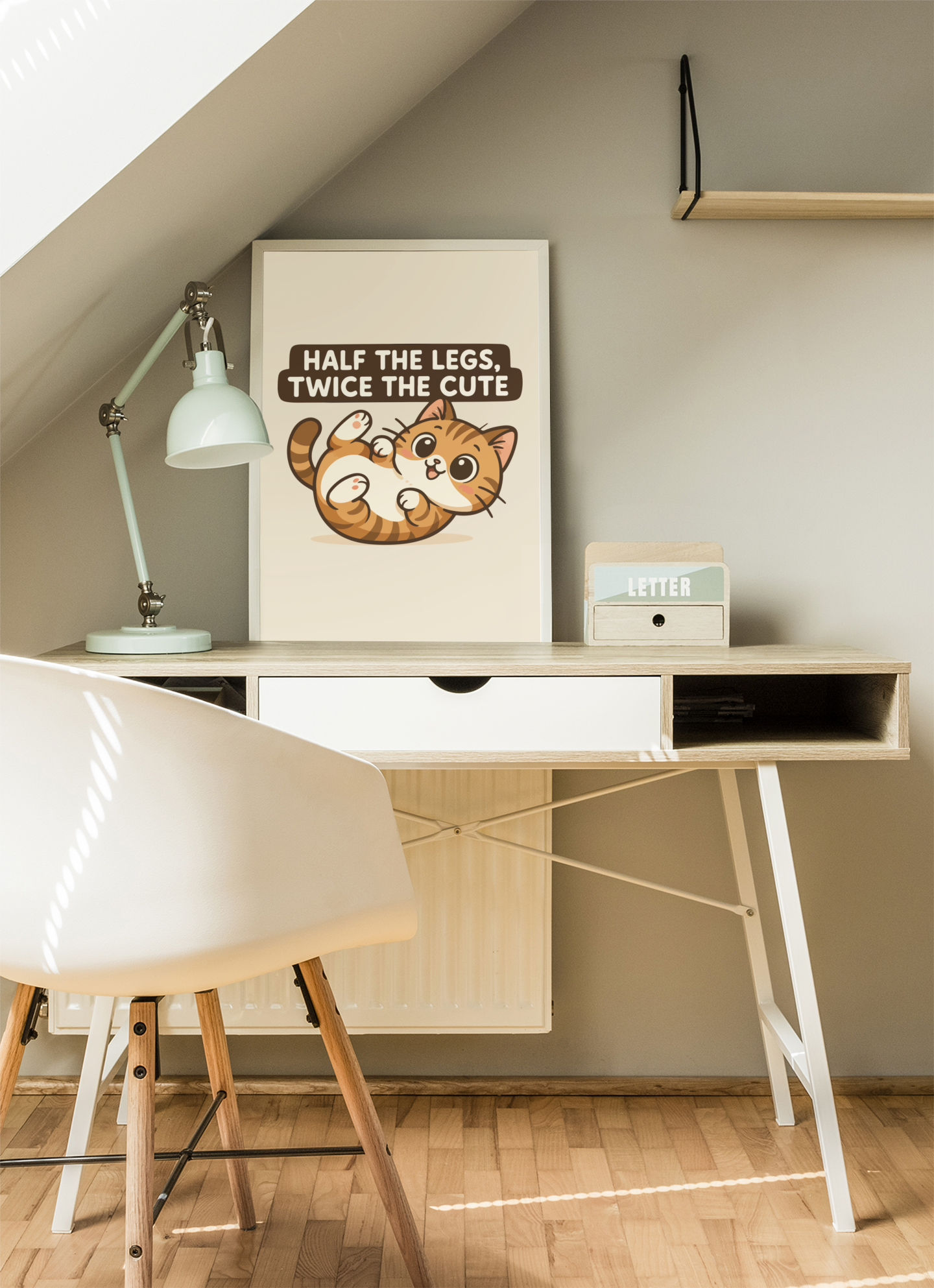 Funny Cat Memes: Cute Cat Poster - 'Half the Legs, Twice the Cute' - Matte Vertical Wall Art