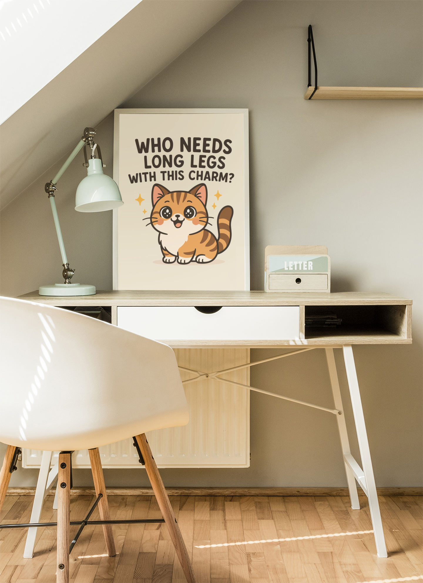 Funny Cat Memes: Cute Cat Wall Poster - 'Who Needs Long Legs With This Charm?' Decor