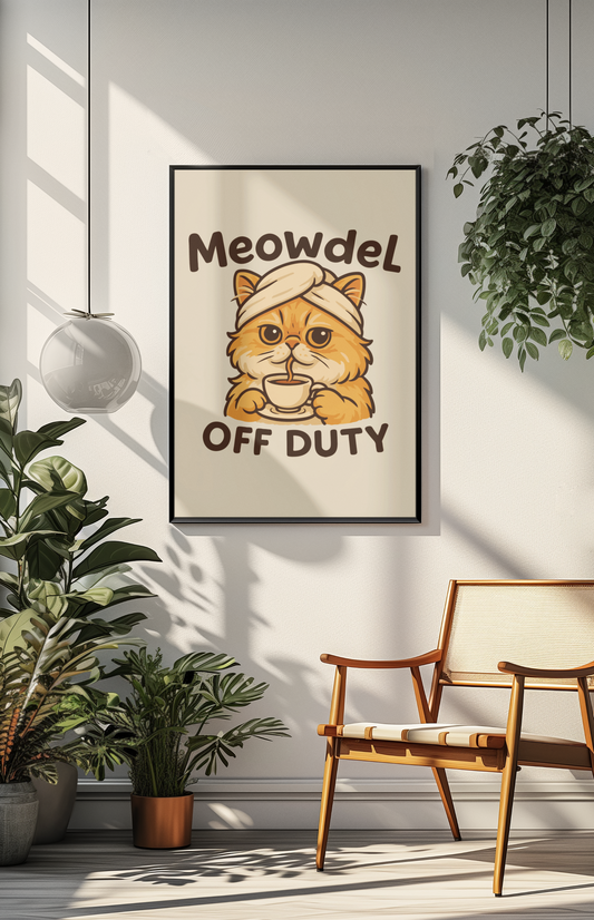 Cute Cat Off Duty Matte Vertical Poster - Funny Cat Memes Wall Art, Perfect for Pet Lovers