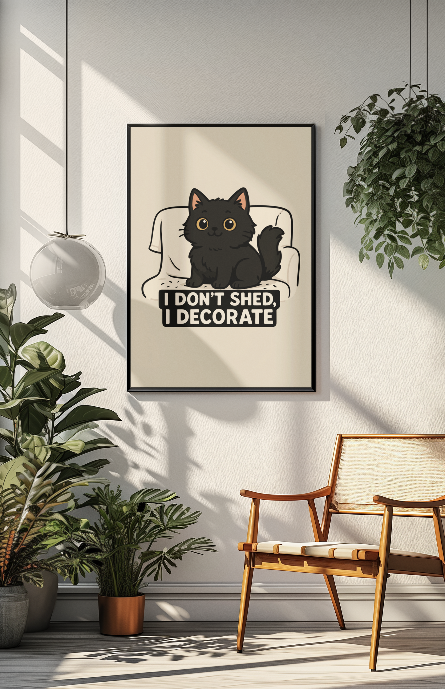 Funny Cat Memes: Cute Cat Poster - "I Don't Shed, I Decorate" - Matte Vertical Wall Art for Cat Lovers