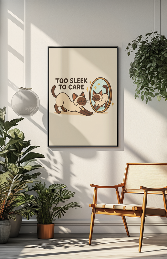 Funny Cat Memes: Playful Cat Poster - Too Sleek to Care