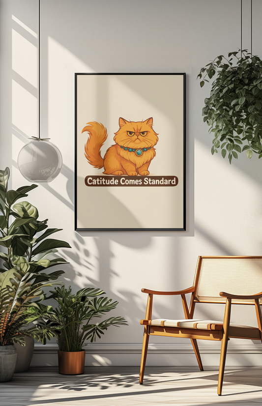 Funny Cat Memes Poster - 'Catitude Comes Standard' - Matte Vertical Home Decor