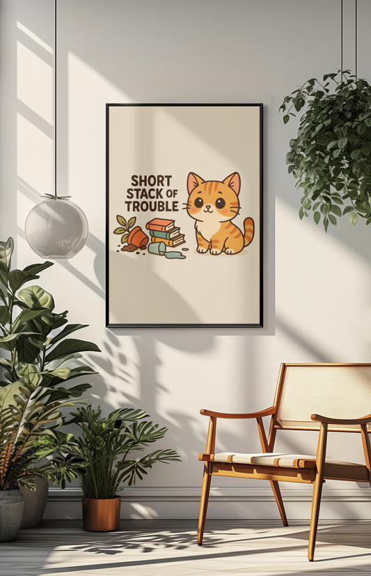 Funny Cat Memes: Cute Cat Matte Vertical Poster - Short Stack of Trouble