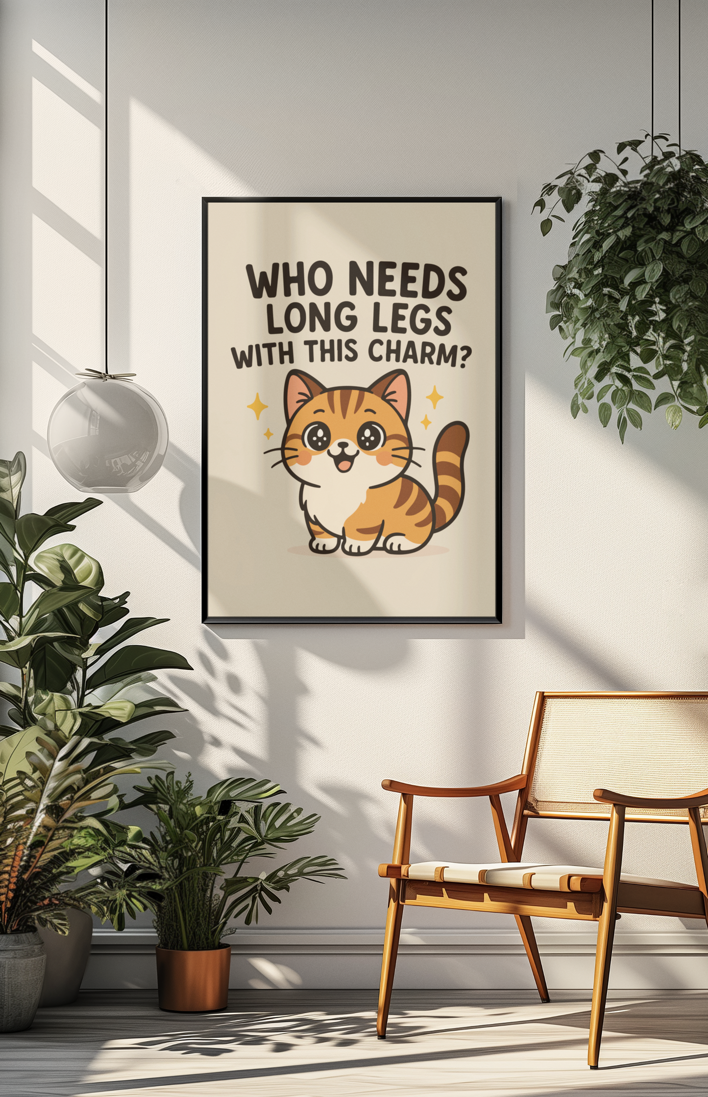 Funny Cat Memes: Cute Cat Wall Poster - 'Who Needs Long Legs With This Charm?' Decor