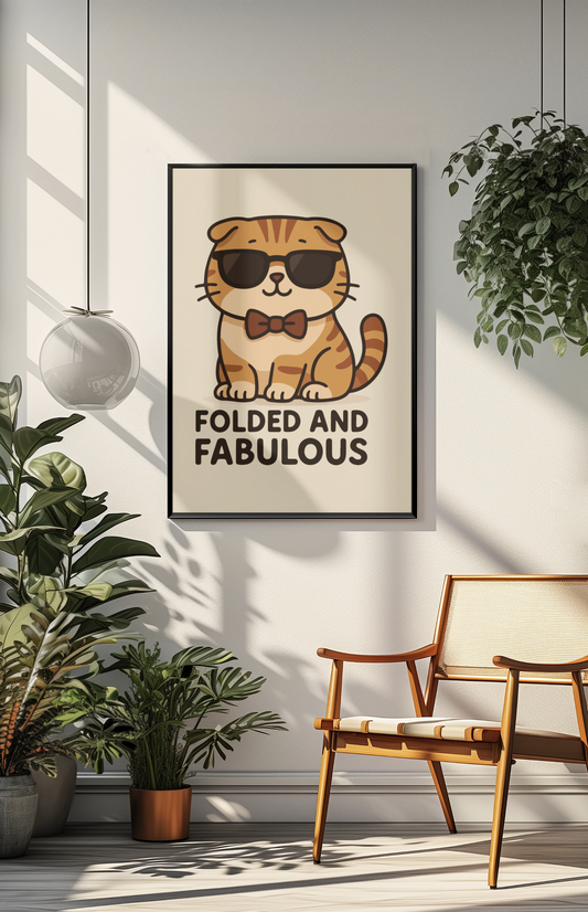 Funny Cat Memes: Folded and Fabulous Cat Art Poster - Matte Vertical Wall Decor