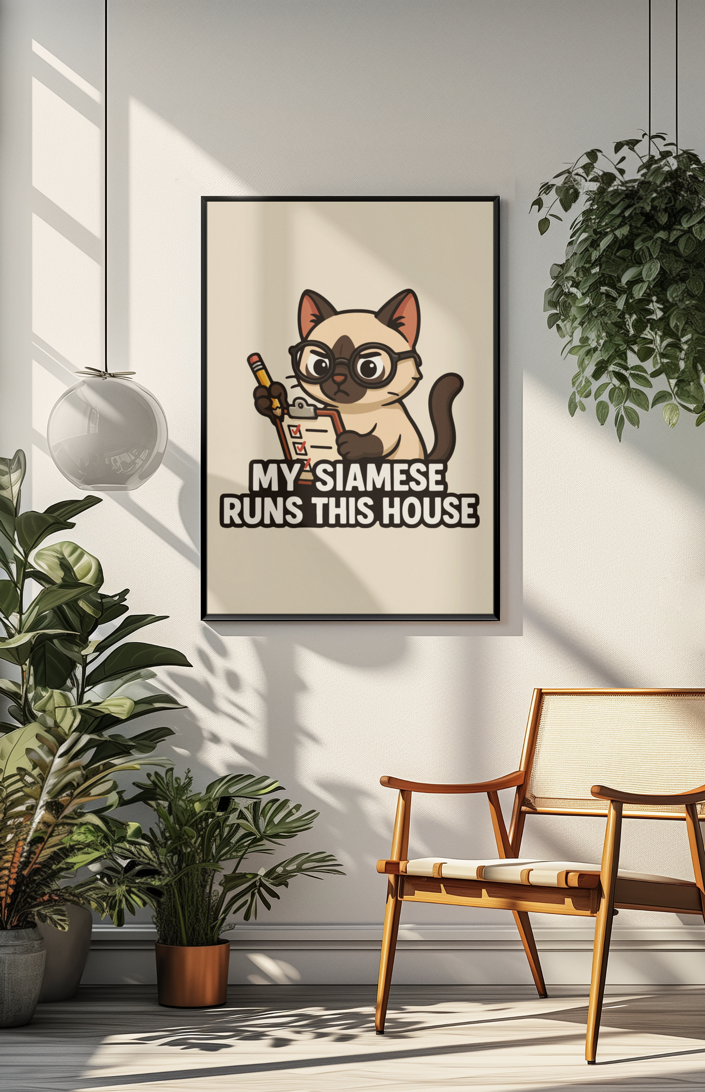 Funny Cat Memes: Siamese Cat Poster - 'My Siamese Runs This House' - Cute Wall Art for Cat Lovers