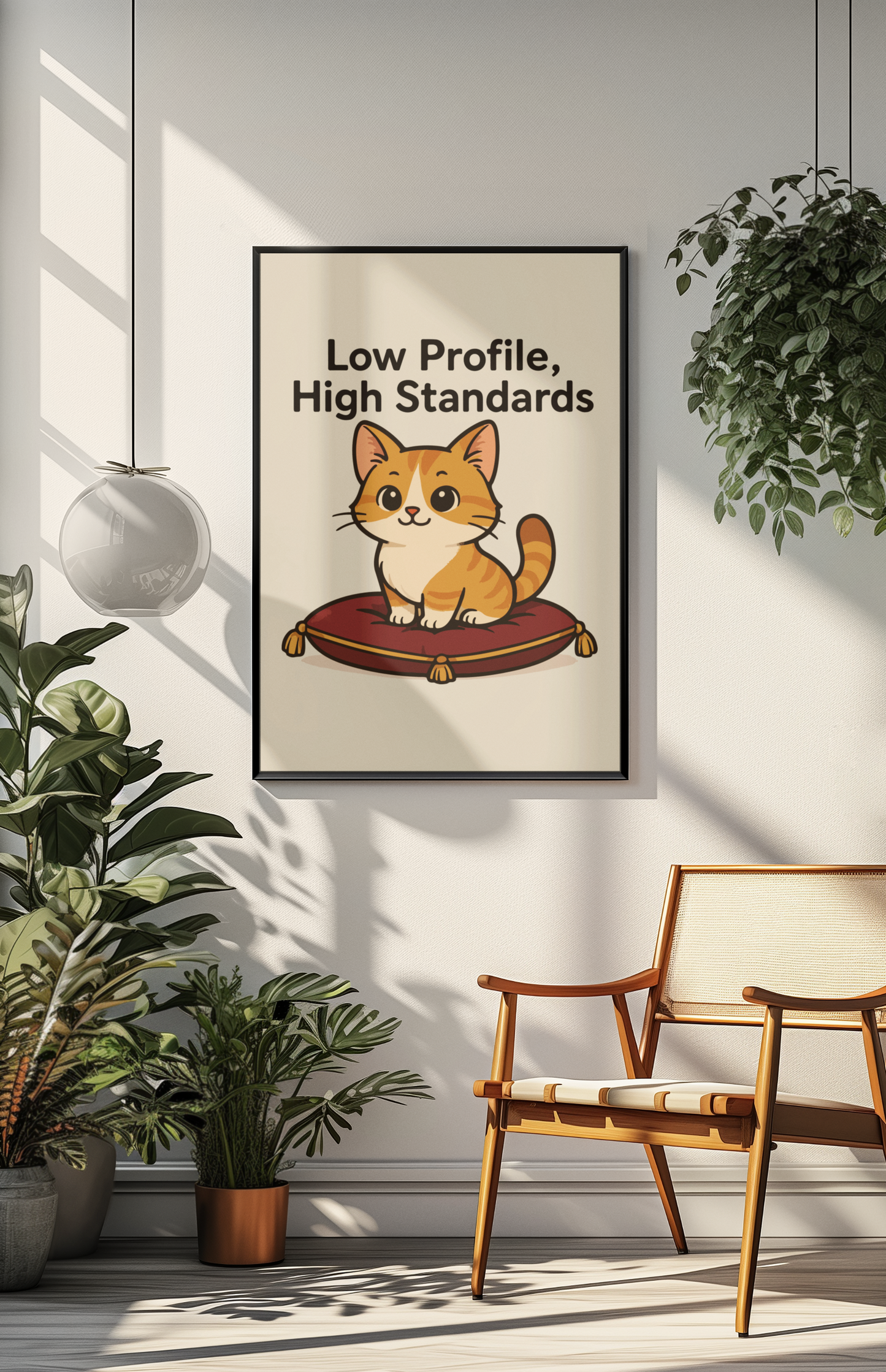 Funny Cat Memes: Cat-Themed Matte Vertical Poster - 'Low Profile, High Standards'