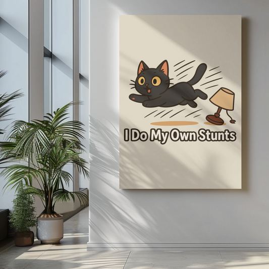 Funny Cat Memes Poster - "I Do My Own Stunts" - Matte Wall Art for Cat Lovers
