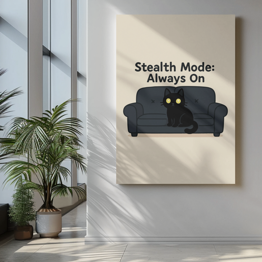 Funny Cat Memes: Cool Cat Wall Art Poster - "Stealth Mode: Always On" - Perfect for Cat Lovers