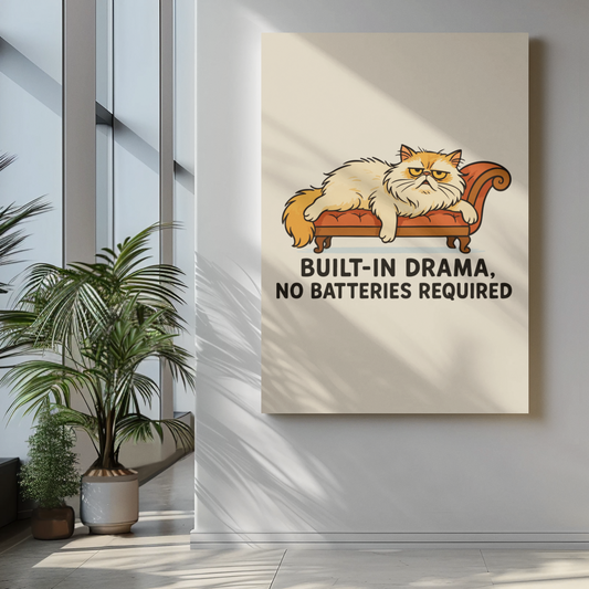 Funny Cat Memes Poster - Built-in Drama, No Batteries Required, Cute Cat Wall Art