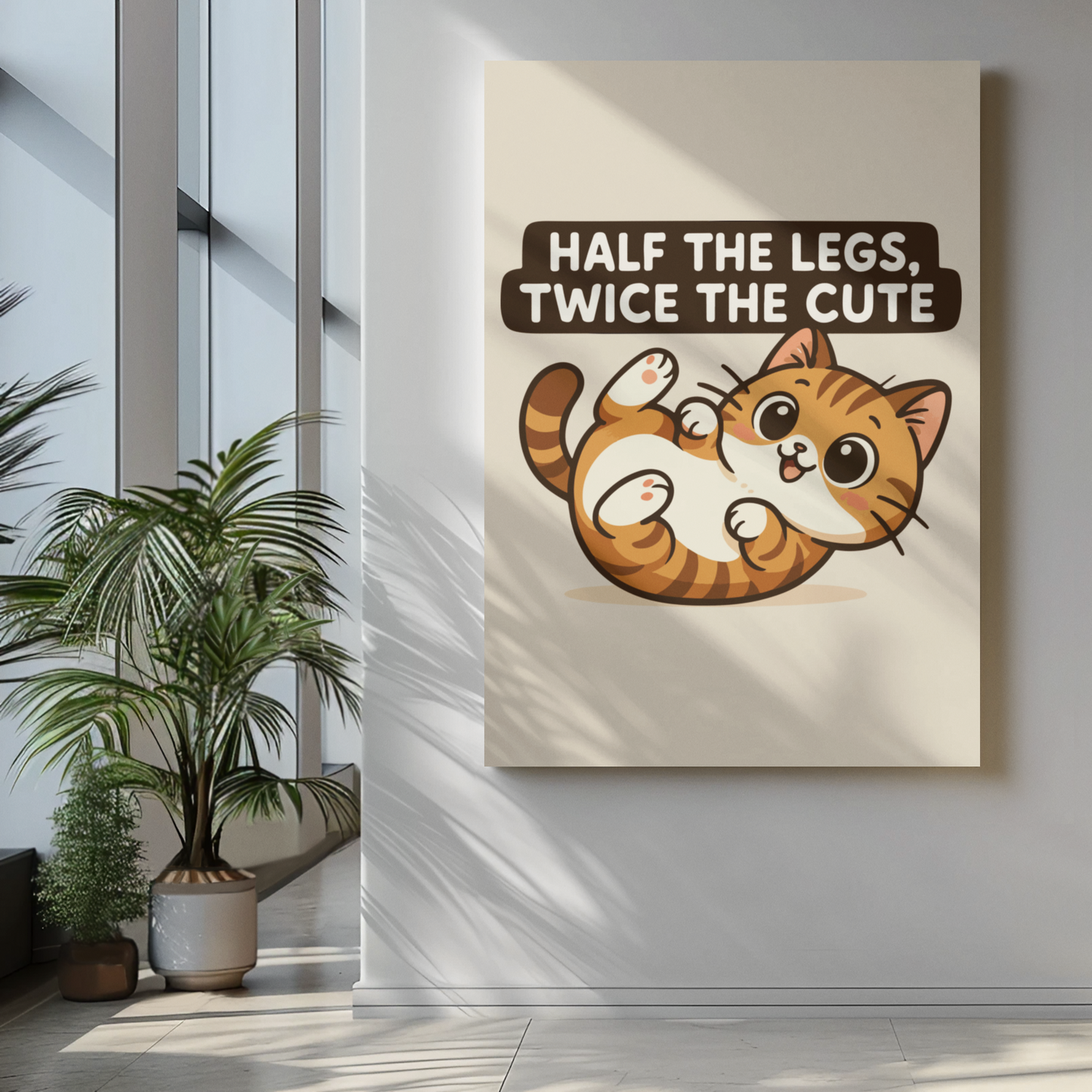 Funny Cat Memes: Cute Cat Poster - 'Half the Legs, Twice the Cute' - Matte Vertical Wall Art