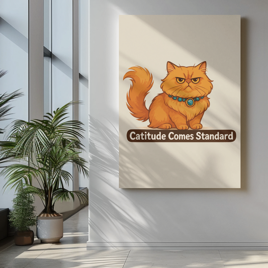 Funny Cat Memes Poster - 'Catitude Comes Standard' - Matte Vertical Home Decor