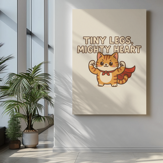 Funny Cat Memes: Whimsical Cat Poster - "Tiny Legs, Mighty Heart" - Inspirational Wall Art for Cat Lovers