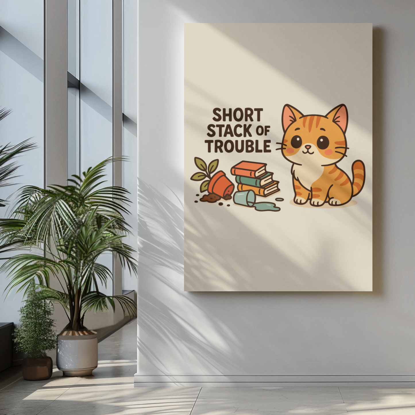 Funny Cat Memes: Cute Cat Matte Vertical Poster - Short Stack of Trouble