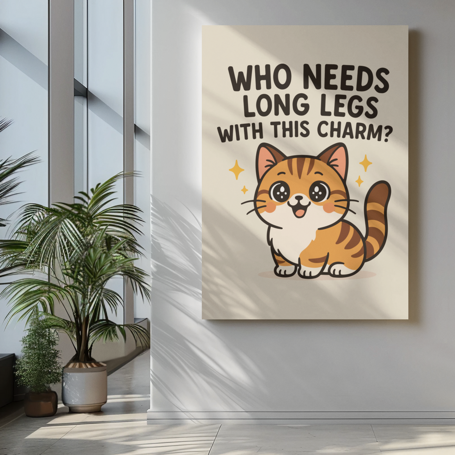 Funny Cat Memes: Cute Cat Wall Poster - 'Who Needs Long Legs With This Charm?' Decor