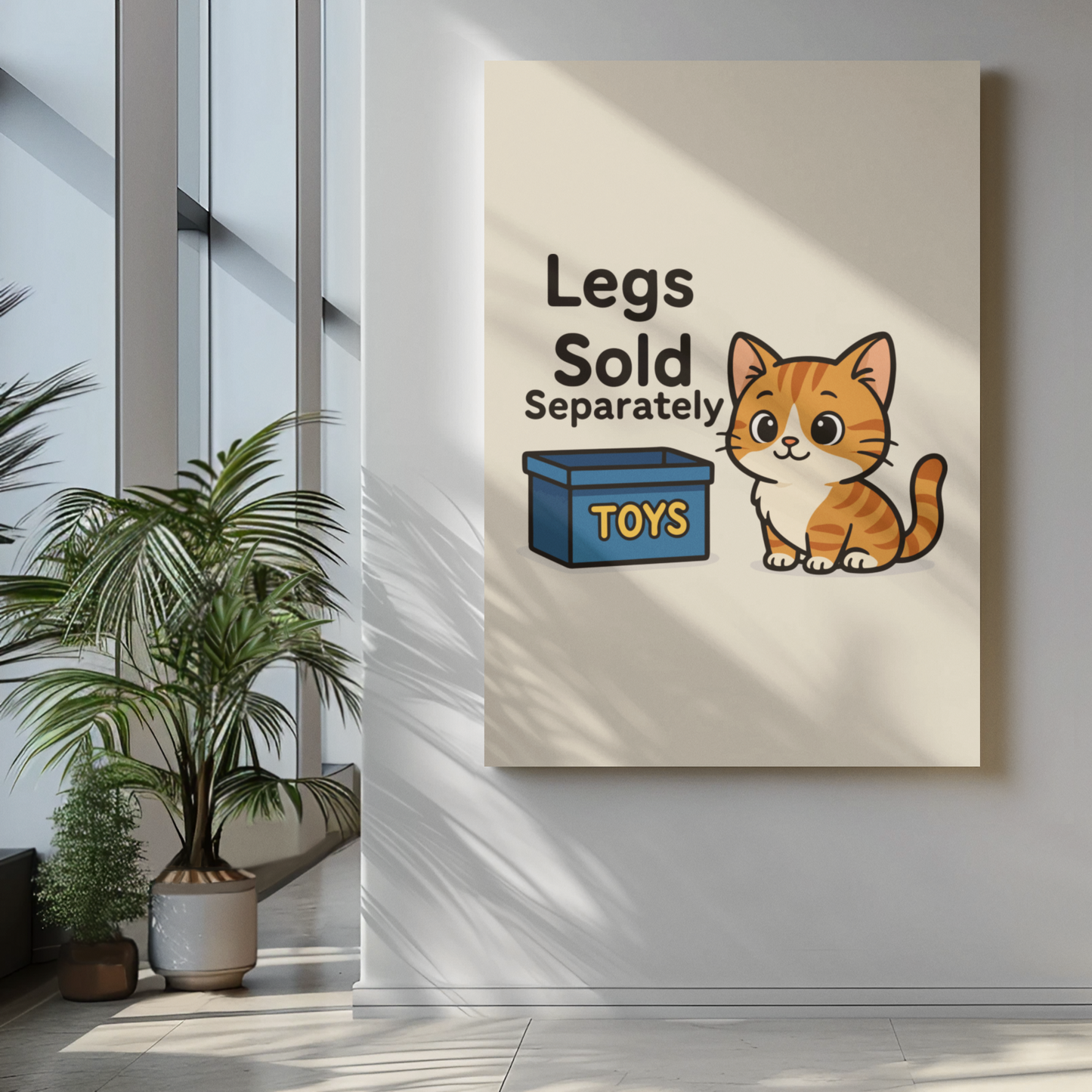 Funny Cat Memes: Whimsical Cat Poster - "Legs Sold Separately" - Cute Home Decor