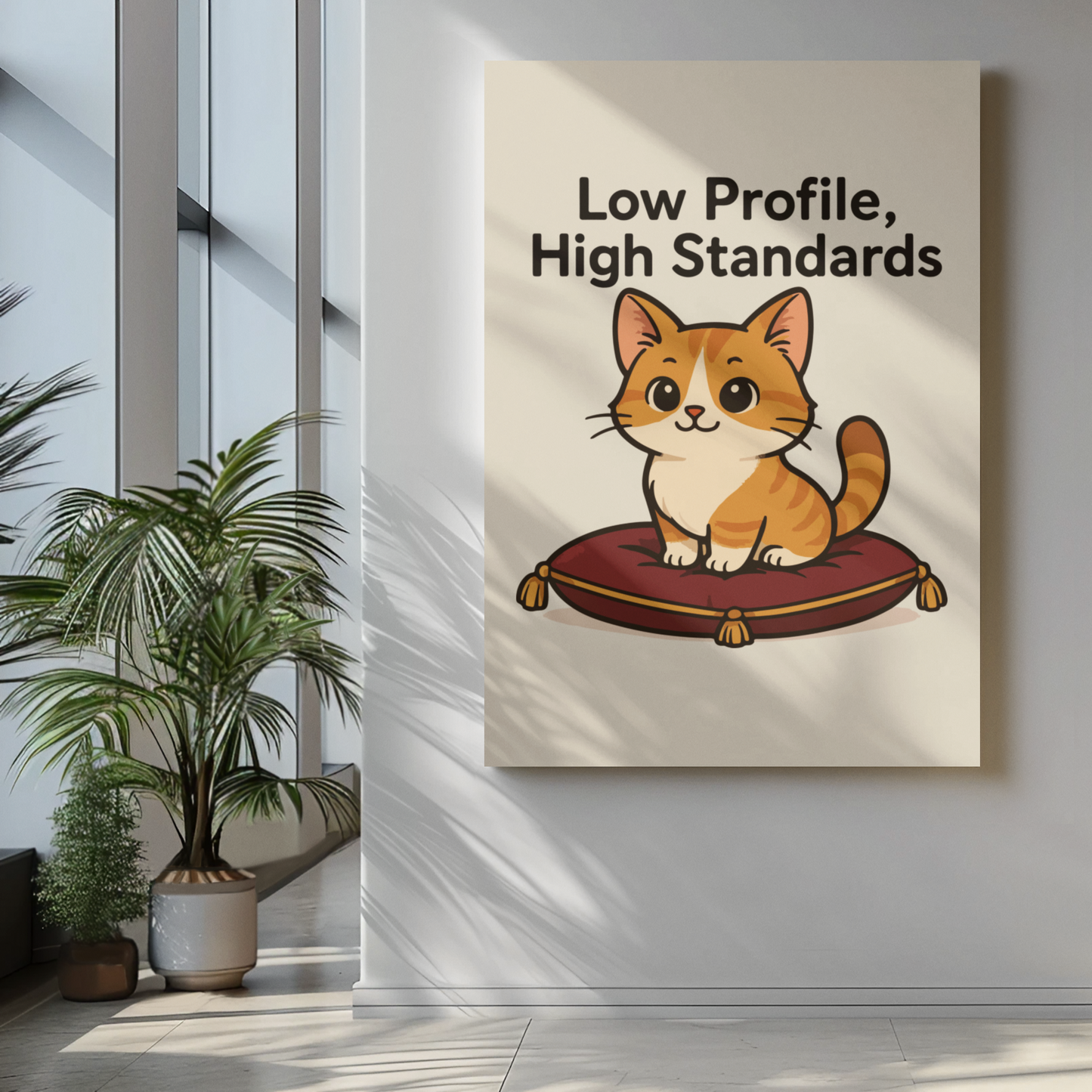 Funny Cat Memes: Cat-Themed Matte Vertical Poster - 'Low Profile, High Standards'