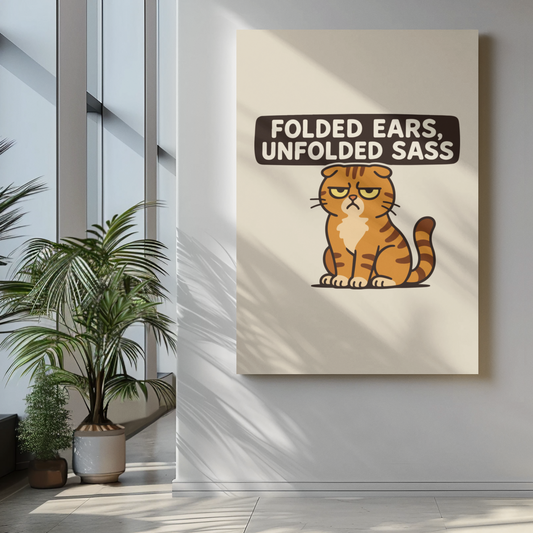Funny Cat Memes Poster - "Folded Ears, Unfolded Sass" - Print for Pet Lovers