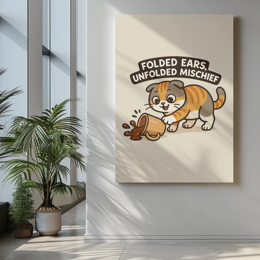 Funny Cat Memes: Cute Cat Poster - 'Folded Ears, Unfolded Mischief'