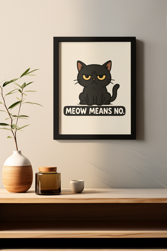 Funny Cat Memes Poster - 'Meow Means No' Matte Wall Art
