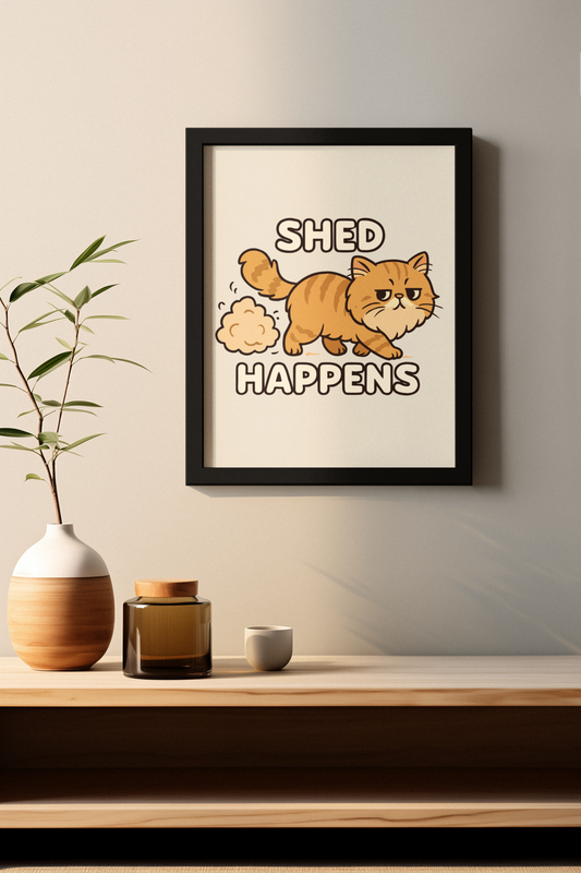 Funny Cat Memes: Shed Happens Cat Poster – Cute Matte Vertical Wall Art for Pet Lovers