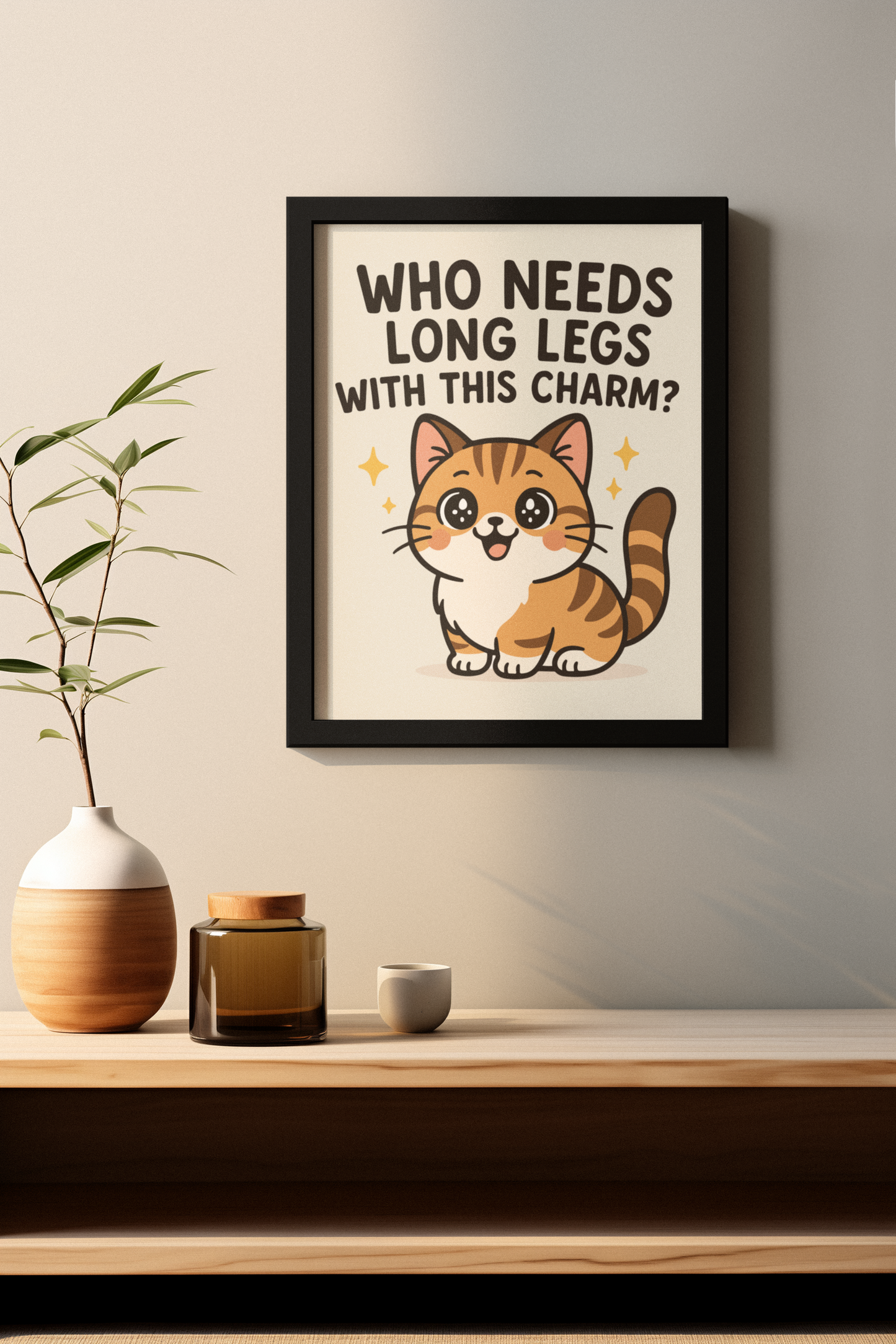 Funny Cat Memes: Cute Cat Wall Poster - 'Who Needs Long Legs With This Charm?' Decor