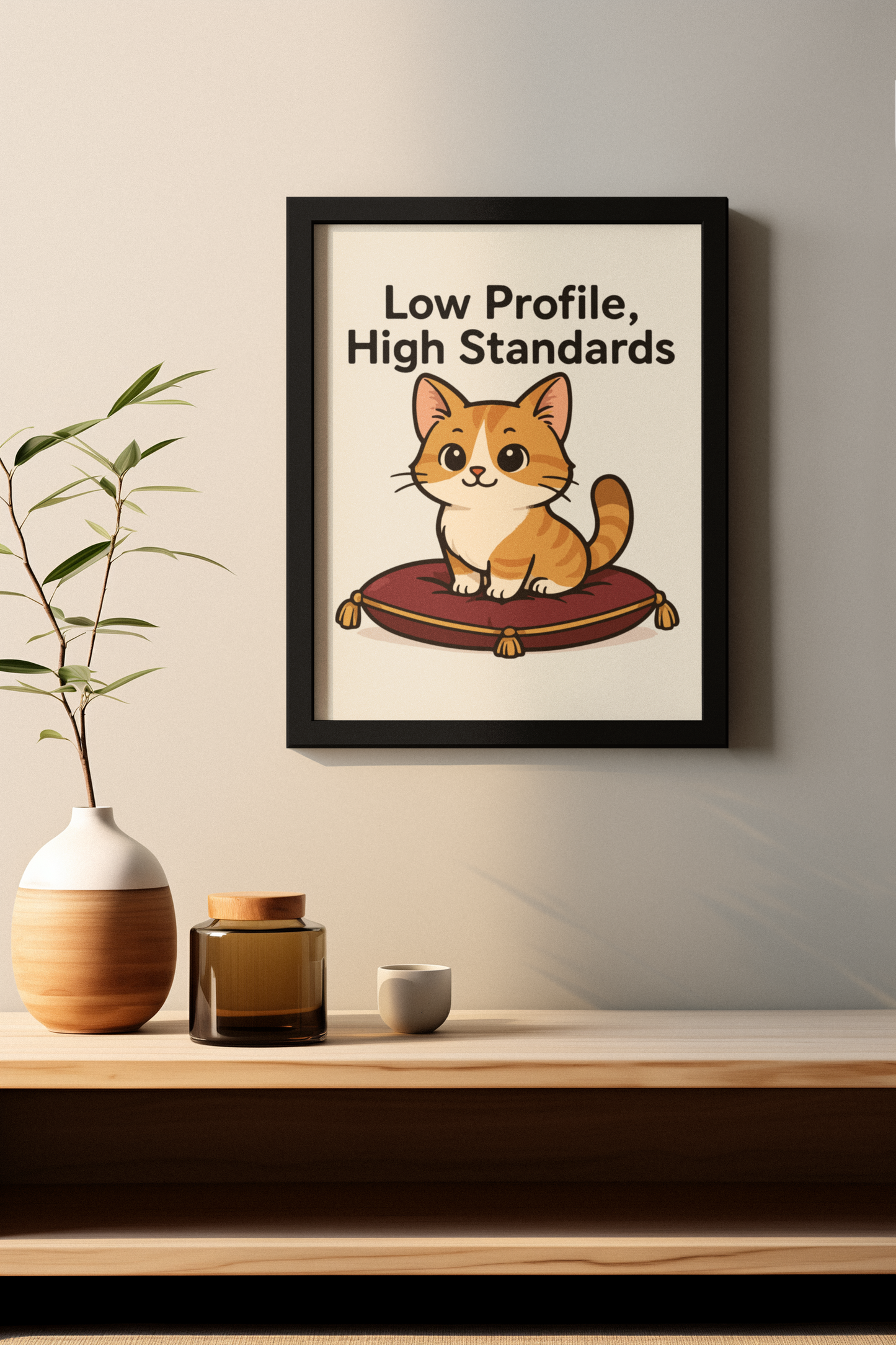 Funny Cat Memes: Cat-Themed Matte Vertical Poster - 'Low Profile, High Standards'