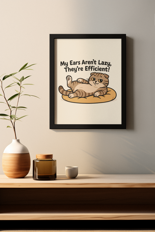 Funny Cat Memes: Cute Cat Poster - "My Ears Aren't Lazy, They're Efficient!" - Perfect for Pet Lovers and Cat Enthusiasts
