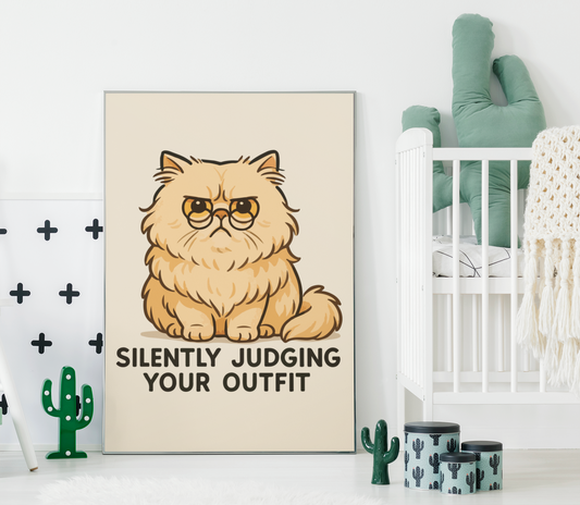 Funny Cat Memes: Cat-Themed Matte Vertical Poster - 'Silently Judging Your Outfit'