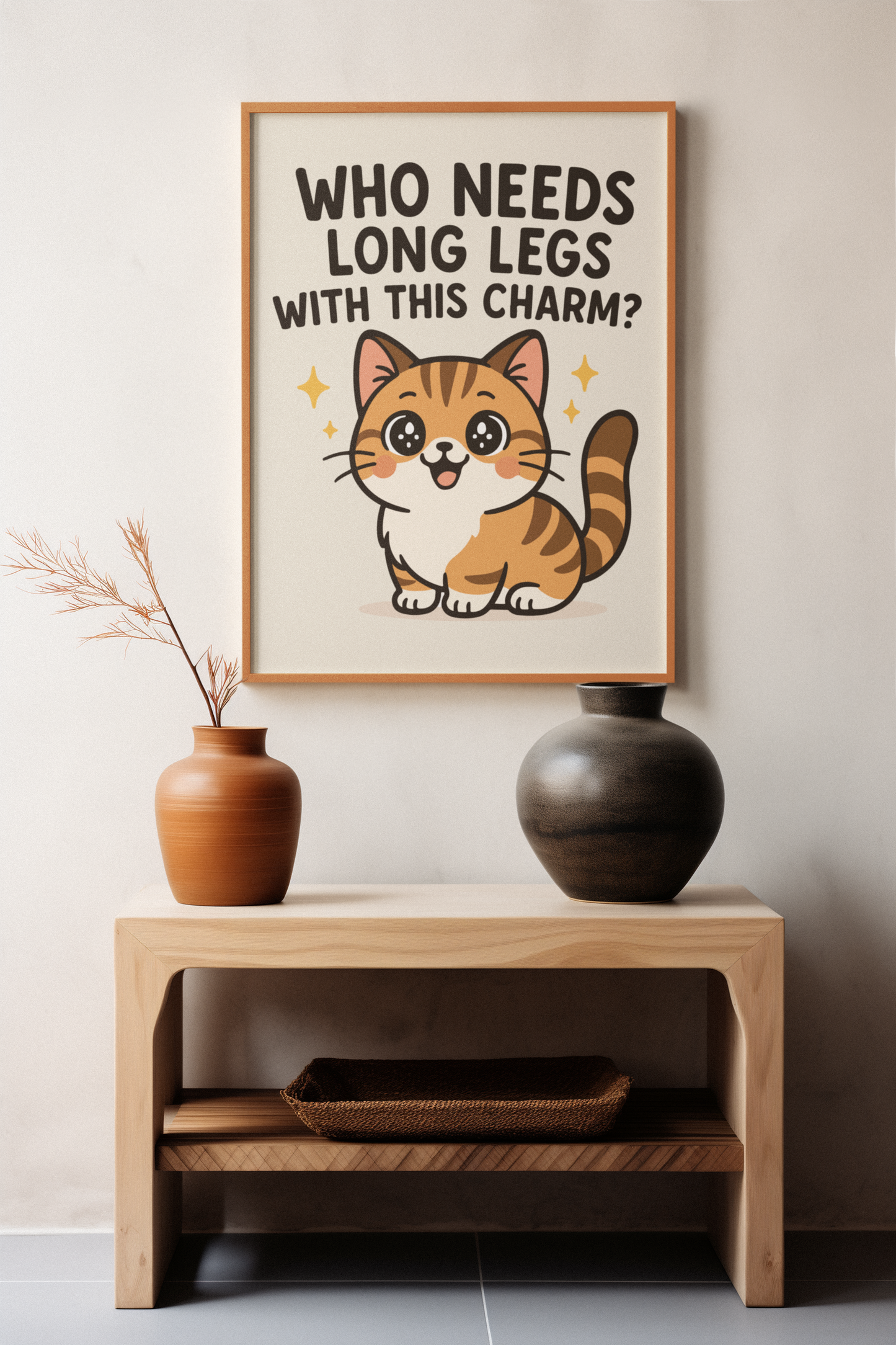Funny Cat Memes: Cute Cat Wall Poster - 'Who Needs Long Legs With This Charm?' Decor