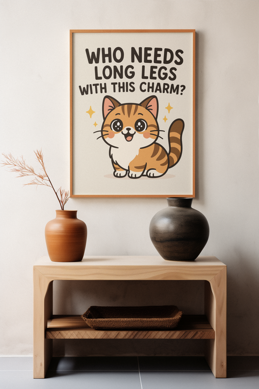 Funny Cat Memes: Cute Cat Wall Poster - 'Who Needs Long Legs With This Charm?' Decor