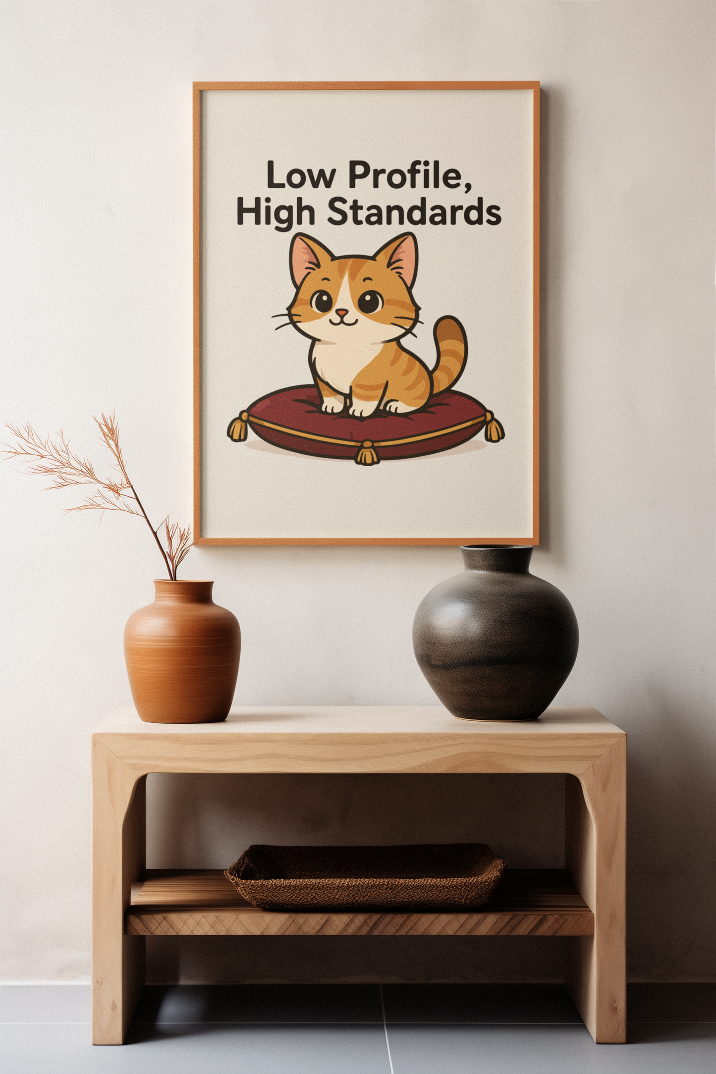 Funny Cat Memes: Cat-Themed Matte Vertical Poster - 'Low Profile, High Standards'