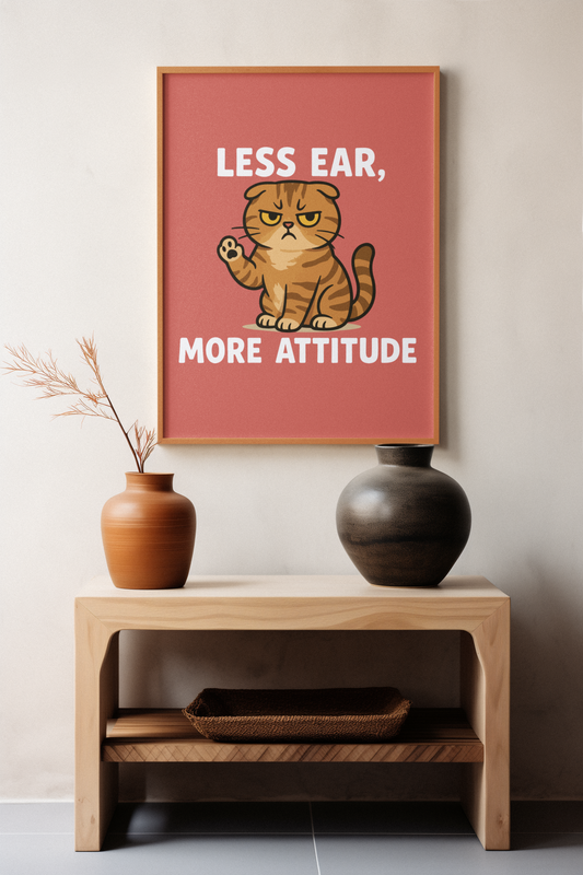 Funny Cat Memes Poster - 'Less Ear, More Attitude' Wall Art