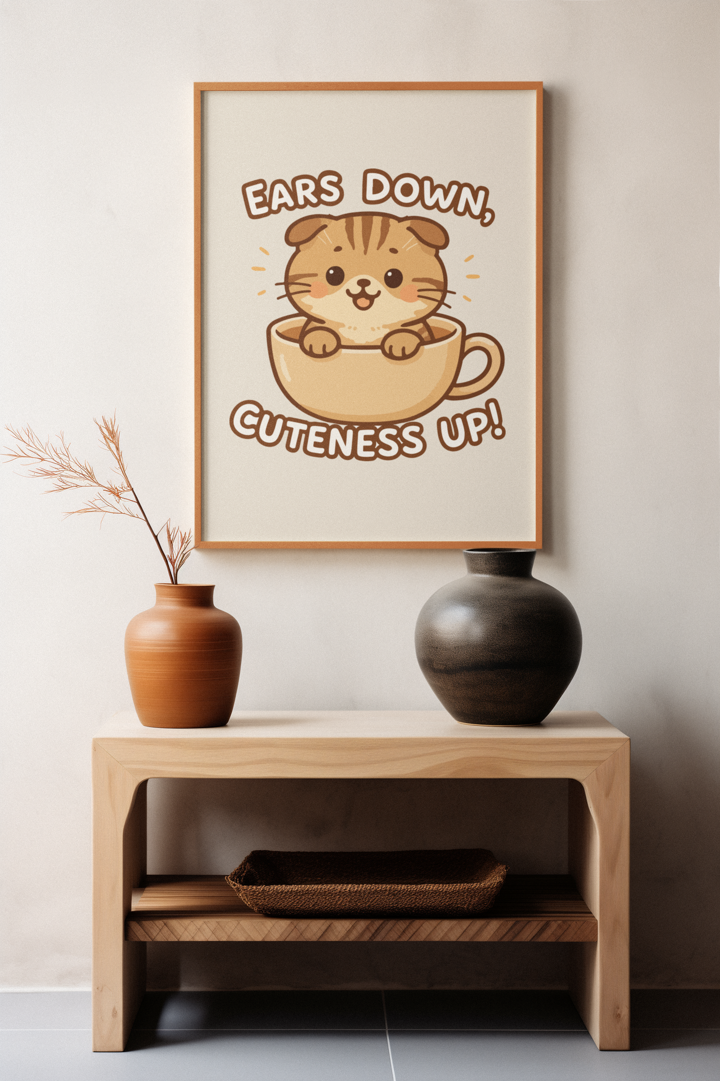 Funny Cat Memes: Cute Cat Poster – 'Ears Down, Cuteness Up!' – Whimsical Home Decor